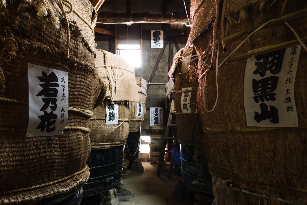 Rice vinegar barrels in Japan