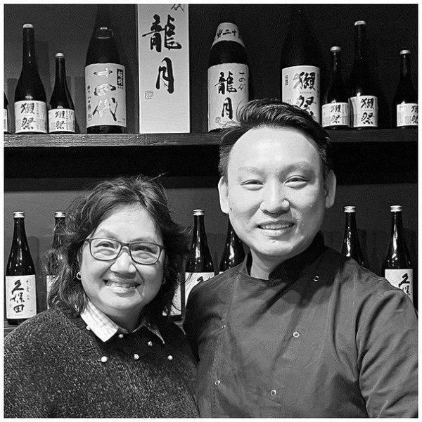 Black and white photo of Marie Cheong Thong and Chef Taipo. Photo courtesy of Le Cordon Bleu